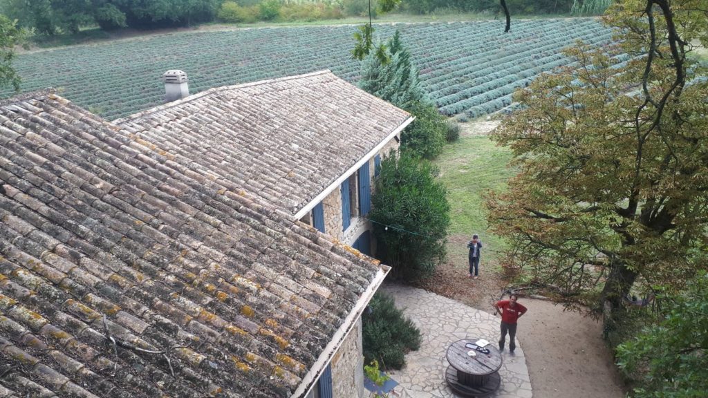 Vue aérienne des lavandes autour de la maison